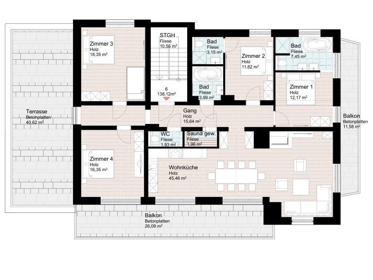 Appartement Kristall Plaza Niederau Penthouse met open haard en privé-sauna
