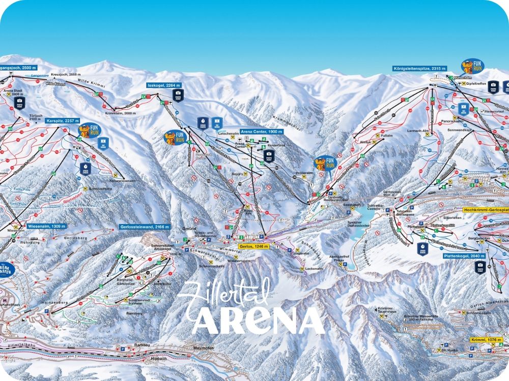 pistekaart zillertal arena gerlos zell am ziller k&ouml;nigsleiten hochkrimml